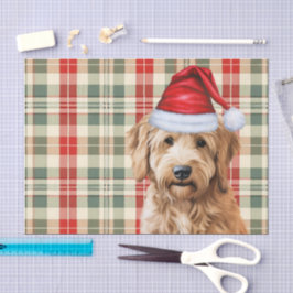 Papel De Seda Xadrez verde festiva Goldendoododle Cachorro Natal