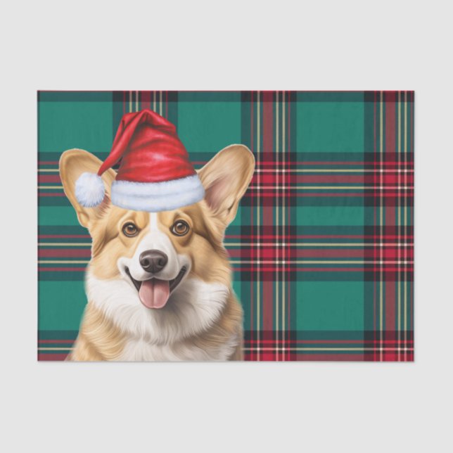 Papel De Seda Xadrez Verde Pembroke Welsh Corgi (Frente )