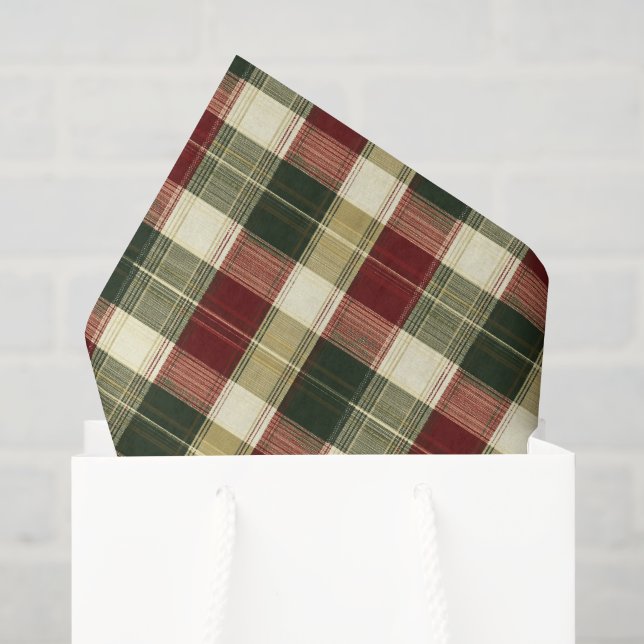 Papel De Seda Xadrez verde-vermelho (Sacola de presentes)