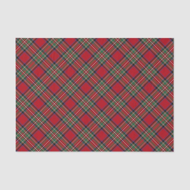 Papel De Seda Xadrez Verde Vermelho Rustic Clássico Stewart Tart (Frente )