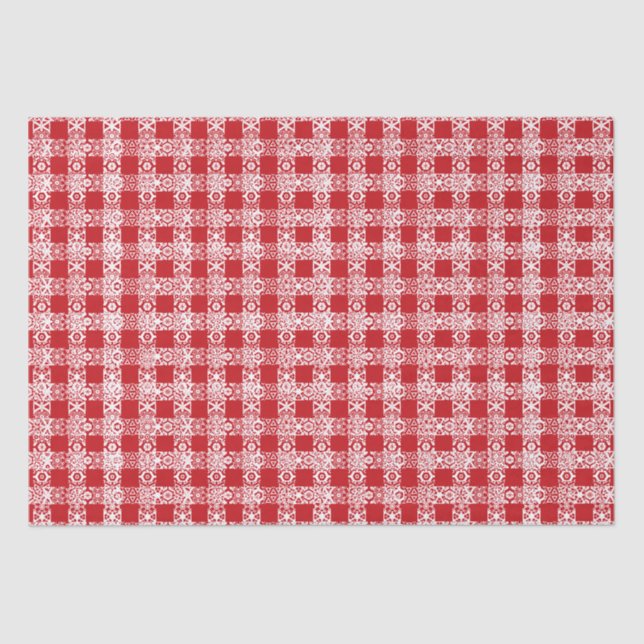 Papel De Seda Xadrez vermelha, padrão de cadarço branco, Natal (Frente )