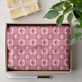 Papel De Seda Xadrez Vermelho com Pegadas de Pata