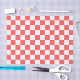 Papel De Seda Xadrez vermelho coral clássico