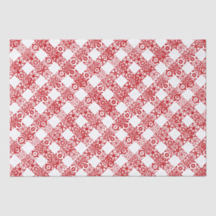 Papel De Seda Xadrez vermelho e branco padrão de gingham de ren