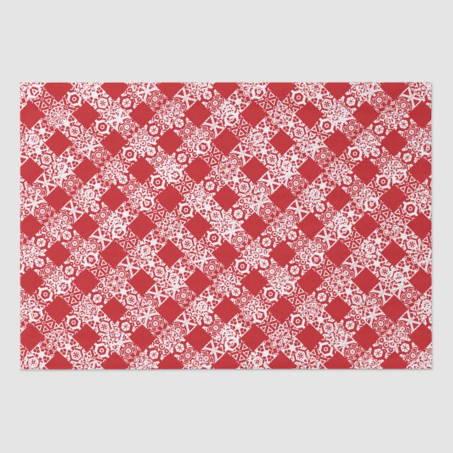 Papel De Seda Xadrez vermelho, padrão branco de gingham (Frente )