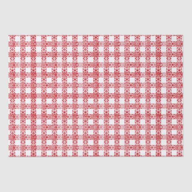 Papel De Seda Xadrez vermelho renda caserna branca (Frente )