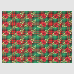 Papel De Seda Xadrezes De Natal Poinsettias E Folhas