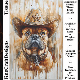 Papel De Seda Xerife Cowboy Bulldog Cachorro Com Chapéu DD4 Deco