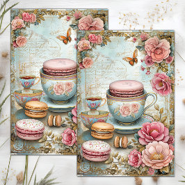 PAPEL DE SEDA XÍCARA DE CHÁ VINTAGE E MACARONS DÉCOUPAGE
