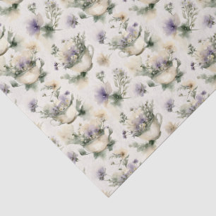 Papel De Seda Xícaras de Chá Flores Silvestres Estilo Aquarela C