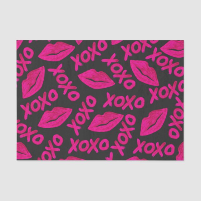 Papel De Seda XOXO Citando Lábios Pretos Neon-Rosa Pink Pêntrico (Frente )