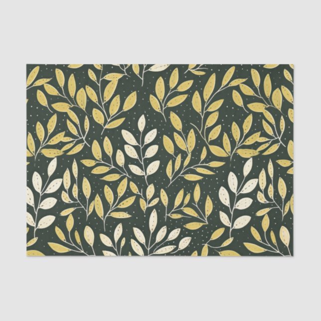 Papel De Seda Yellow and Cream Leafy Branches Pattern  (Frente )