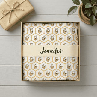 Papel De Seda Yellow Beehive and Bumblebee Pattern Monogram Name