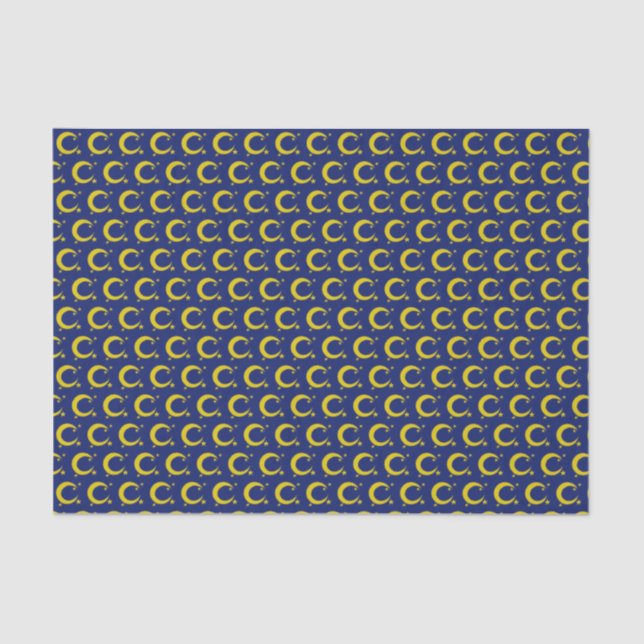 Papel De Seda Yellow Blue Night Sky Crescent Lua Stars Noite Not (Frente )