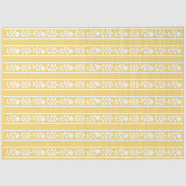 Papel De Seda Yellow Bone Inlay Floral Border Decoupage Paper (Frente )
