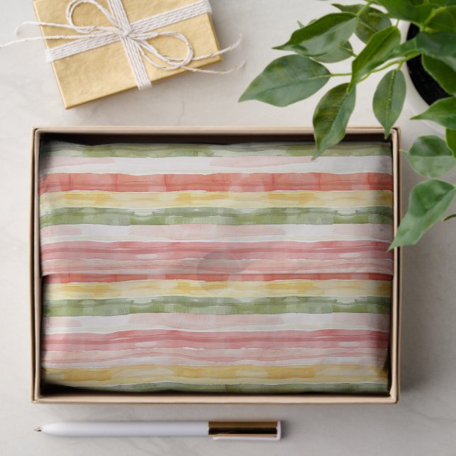 Papel De Seda Yellow Green Pink Orange Stripes Birthday (Presente)