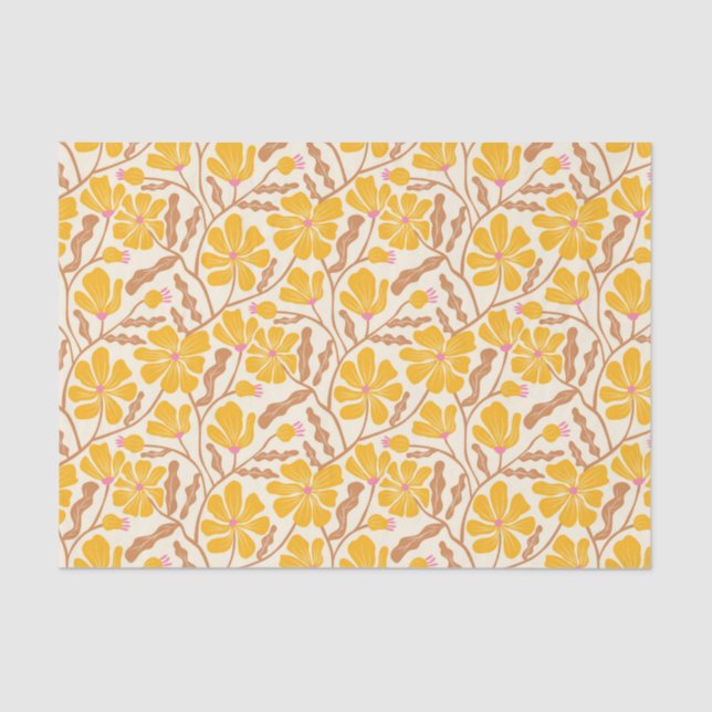 Papel De Seda Yellow Retro Floral Pattern (Frente )