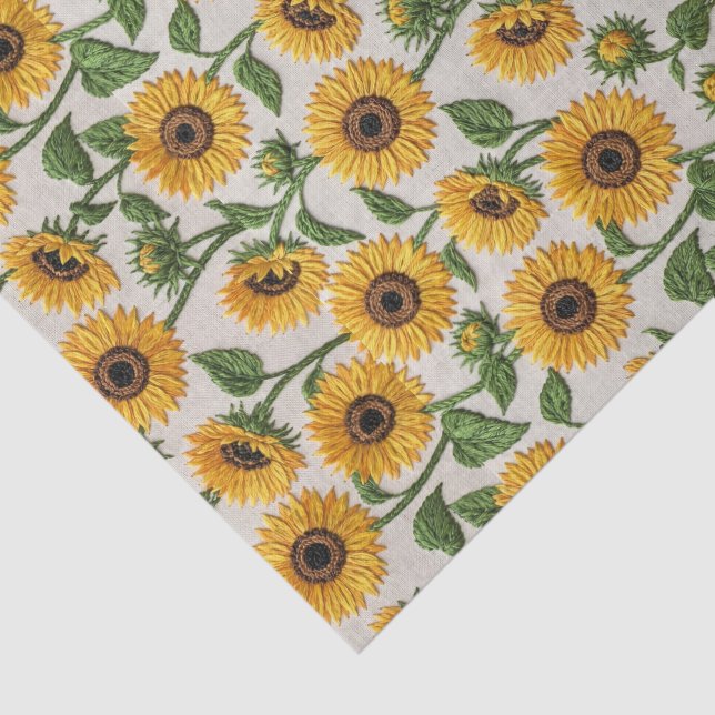 Papel De Seda Yellow Sunflower Embroidery Floral Pattern (Detalhes)