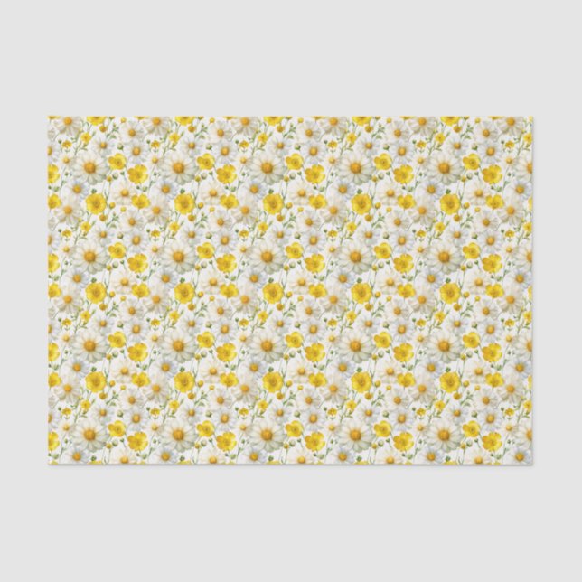 Papel De Seda Yellow Watercolor Wildflowers Pattern  (Frente )