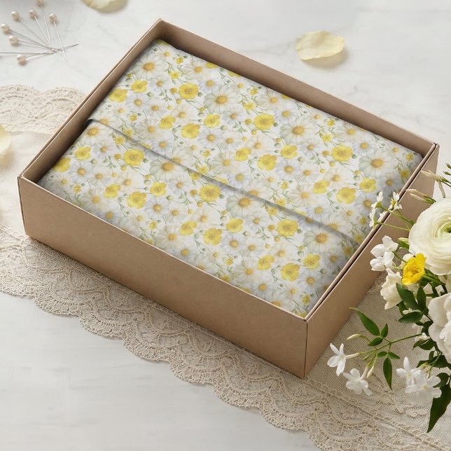 Papel De Seda Yellow Watercolor Wildflowers Pattern  (Criador carregado)