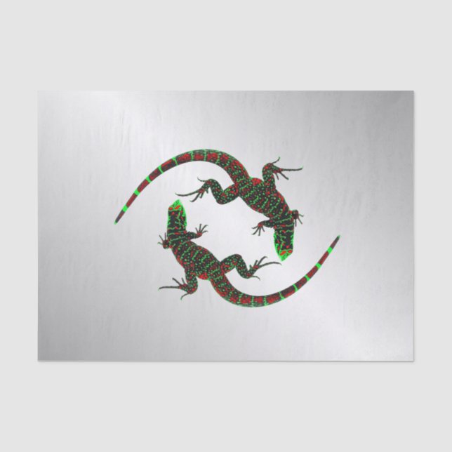Papel De Seda Yin Yang Lagartos Prata (Frente )