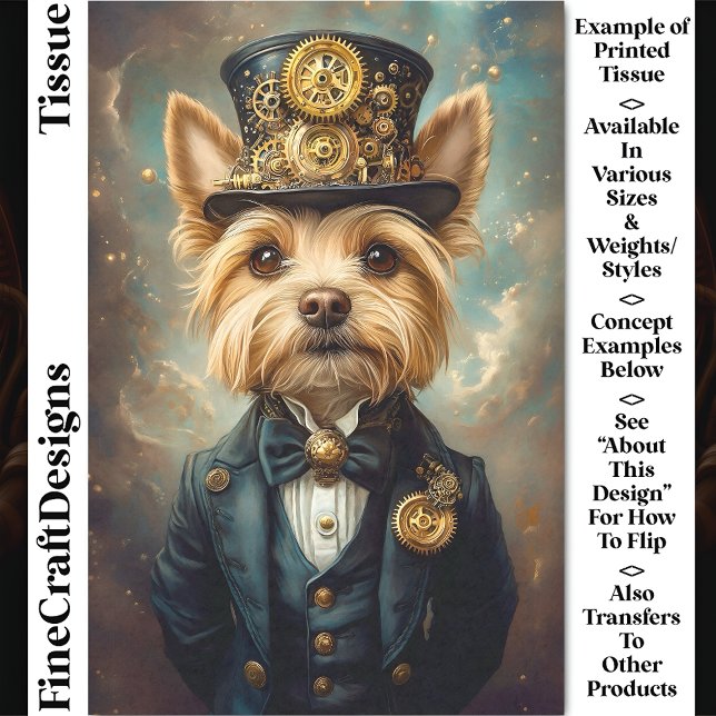 Papel De Seda Yorkie Dog, Steampunk Suit & Top Hat CZ7 Decoupage (Criador carregado)