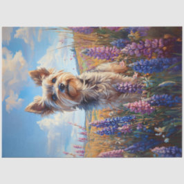 Papel De Seda Yorkie Terrier Flores Roxas Decoupage