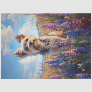 Papel De Seda Yorkie Terrier Flores Roxas Decoupage