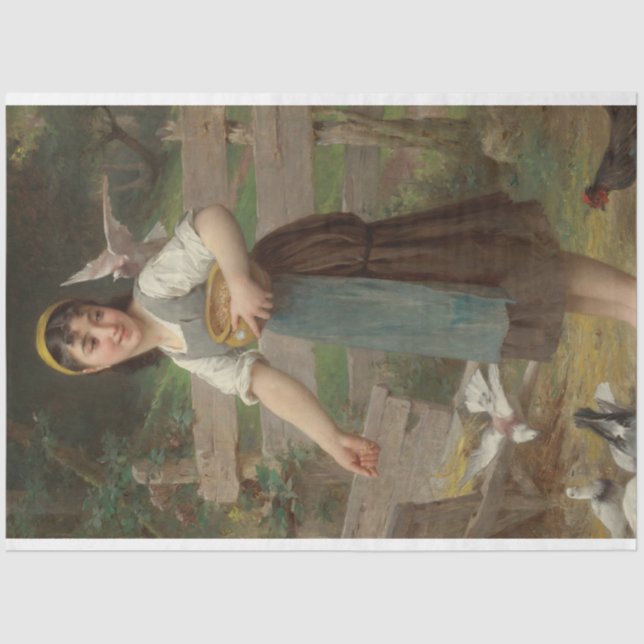 Papel De Seda Young Girl Feeding the Doves (por Émile Munier) (Frente )