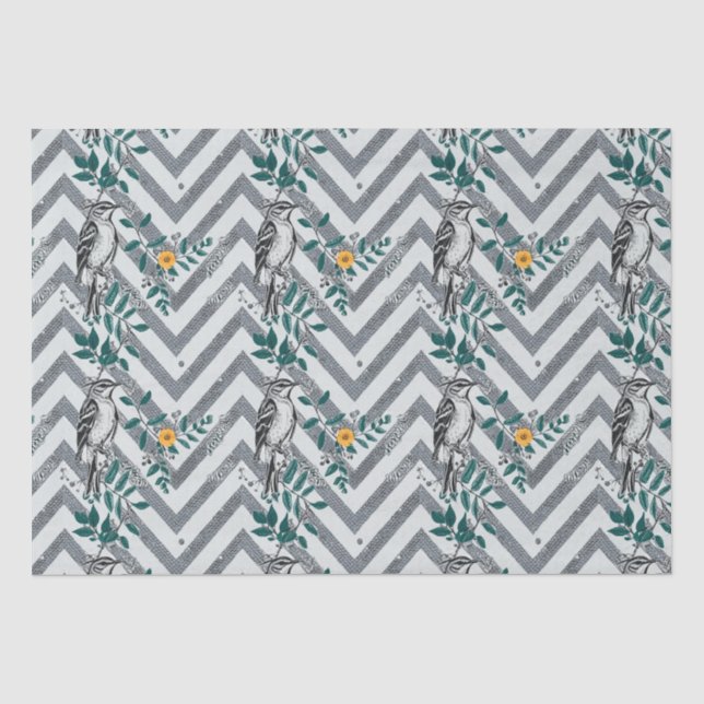 Papel De Seda Zigzag Pássaro % Flor Padrão (Frente )