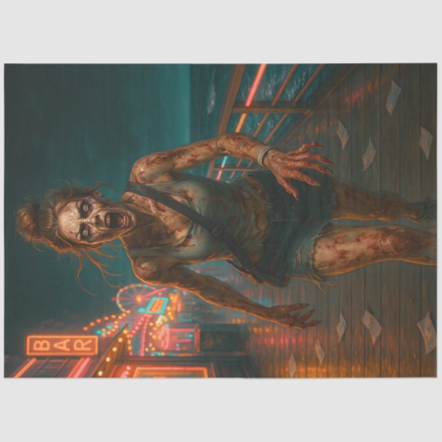 Papel De Seda Zombie Neon Boardwalk | Halloween Gótico Morto (Frente )