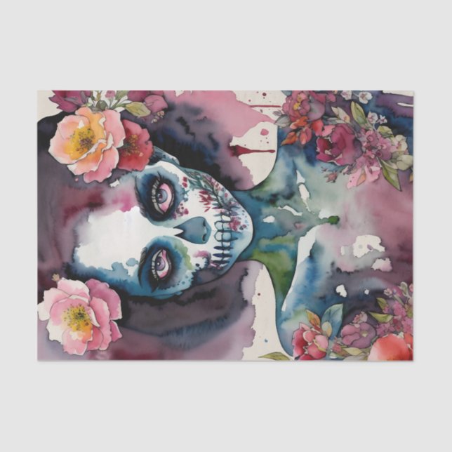 Papel De Seda Zombie Woman Floral Watercolor (Frente )