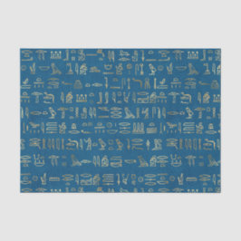 Papel de Tecido Azul e Ouro de Hieróglifos Egípcio