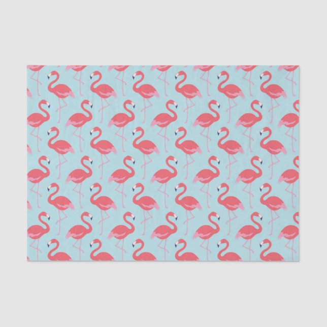 Papel de tecido azul-padrão rosa flamingo (Frente )