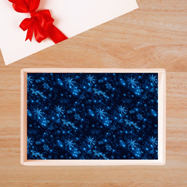 Papel de Tecido Azul Profundo e Flocos de Neve Bri (Deep Blue & Bright Snowflakes Tissue Paper)