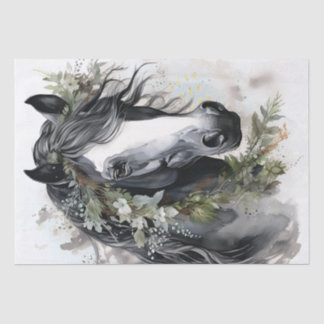 Papel de Tecido Boho Black and White Floral Horse