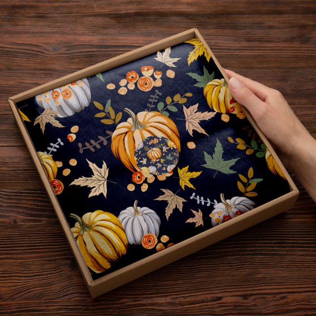 Papel de Tecido de Abóbora Floral Azul | Papel tec (Criador carregado)