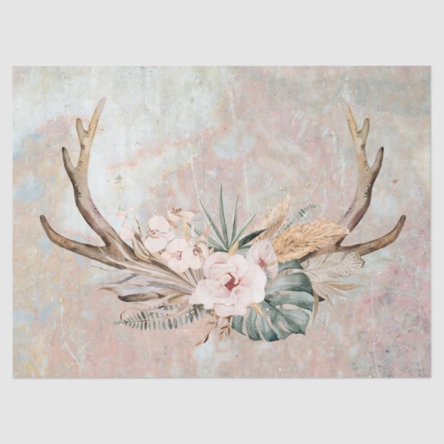 Papel de Tecido de Decoupage de Antler Floral (Frente )