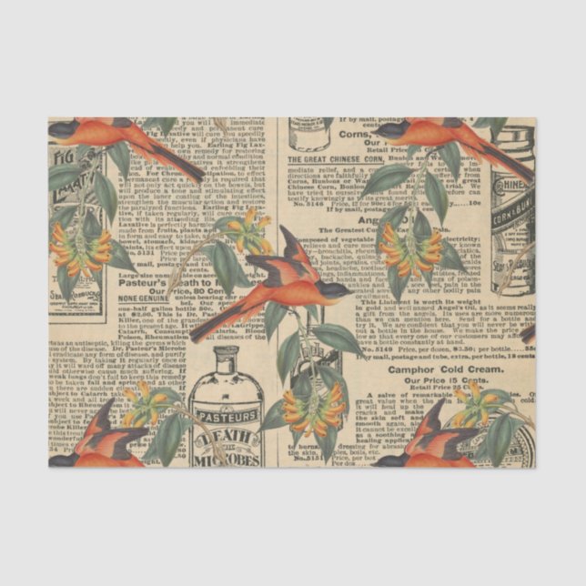 Papel de Tecido de Decoupage de Aves Vintage (Frente )