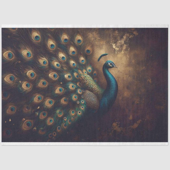 Papel de Tecido de Decoupage de Pássaros de Pavão (Frente )