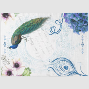 Papel de Tecido de Decoupage de Peacock Floral