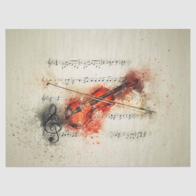 Papel de Tecido de Decoupage do Violino de Música  (Frente )