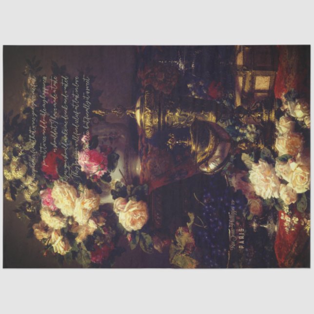 Papel de Tecido de Decoupage Floral Antiquado Eleg (Frente )