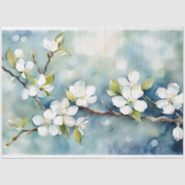 Papel de Tecido de Decoupage Floral Azul e Branco