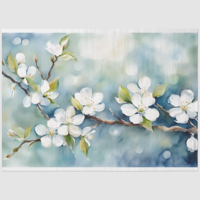 Papel de Tecido de Decoupage Floral Azul e Branco (Frente )