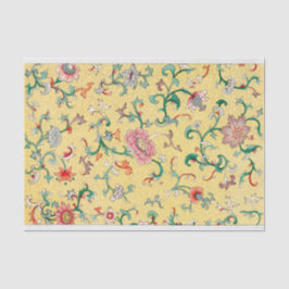 Papel de Tecido de Decoupage Floral Chinês Amarelo