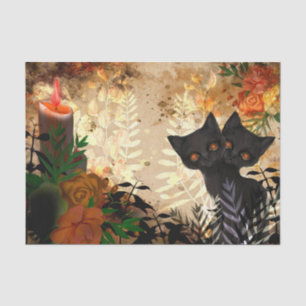 Papel de Tecido de Decoupage Floral de Cat Hallowe