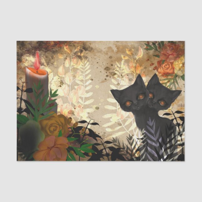 Papel de Tecido de Decoupage Floral de Cat Hallowe (Frente )