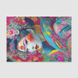 Papel de Tecido de Decoupage Geisha Colorido Chic
