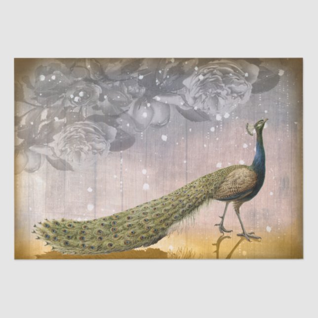 Papel de Tecido de Desligar Peacock e Rosas (Frente )